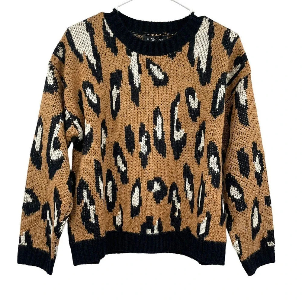 MINKPINK by Revolve Size S Latifah Intarsia Sweater animal print New $119 - Picture 3 of 10